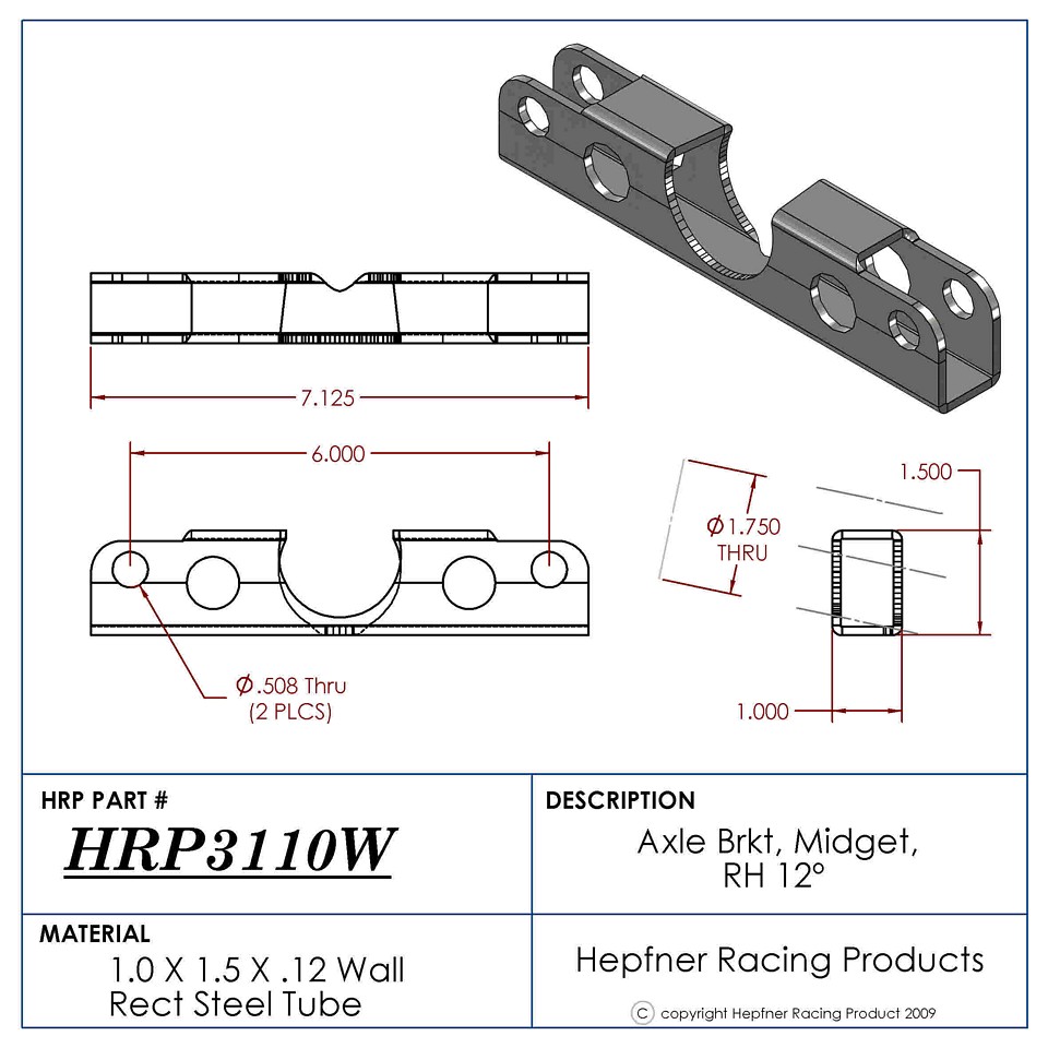 RH Midget Axle Bracket 12 Deg