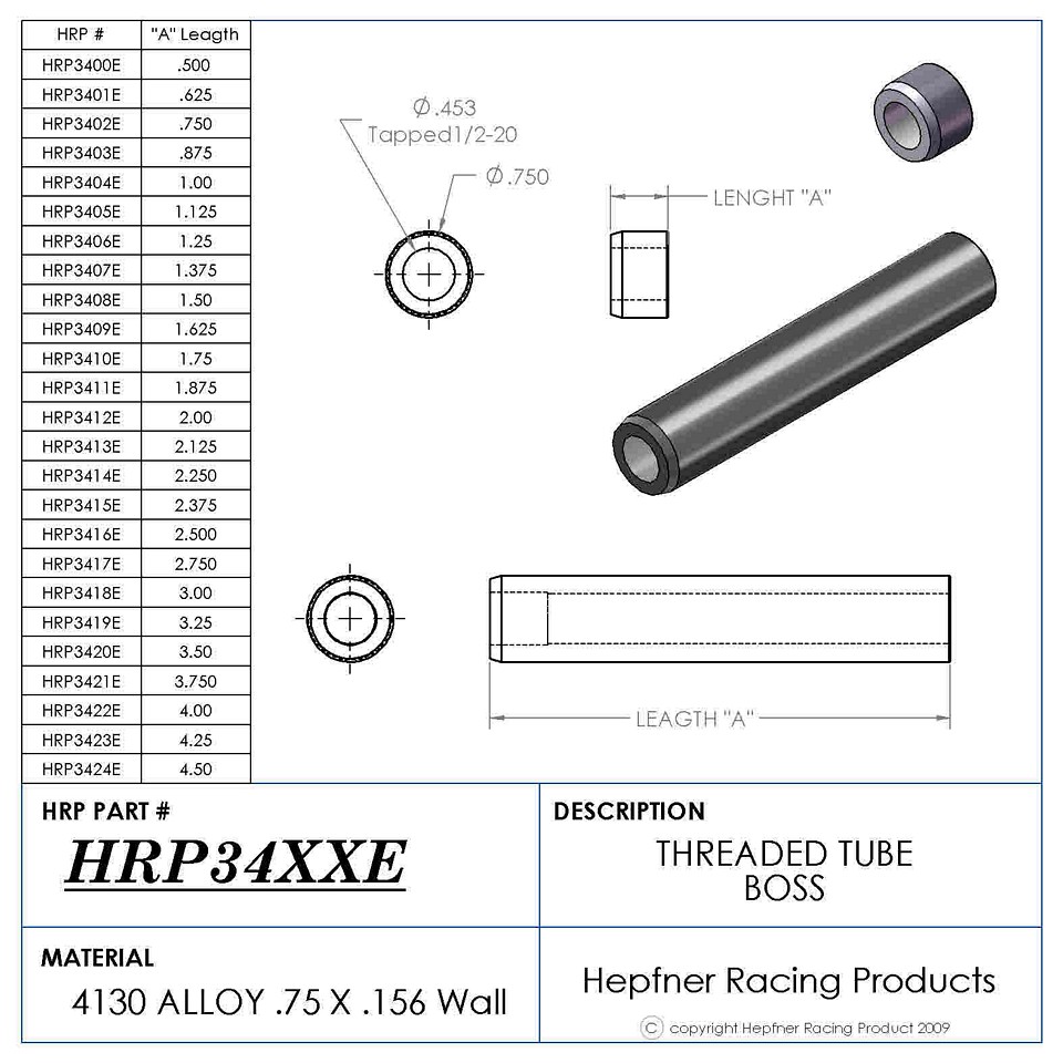Boss 2-3/8Long 1/2x20 Material